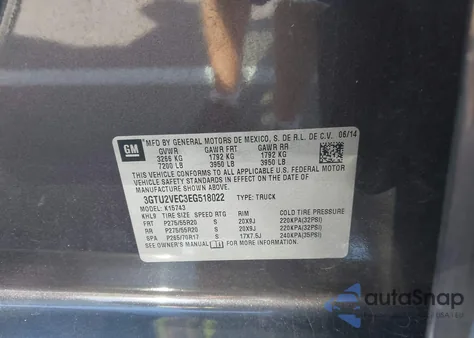 2014 GMC Sierra 1500 Slt z USA, uszkodzony, nr VIN 3GTU2VEC3EG518022